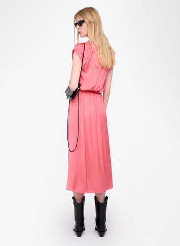 Robe midi col tunisien en satin ZADIG&VOLTAIRE Rose